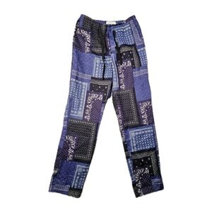 OVERLOVER Linen Pants Womens S Patchwork Bandana Abstact Luxe Folk Festival Boho